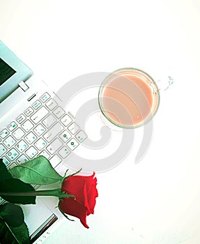 White laptop and cupofcoffee