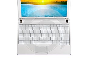 White laptop with empty keys