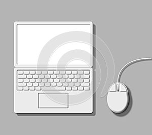 White laptop and mouse set illustration