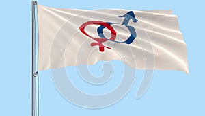 White large cloth with symbols of man and woman on a flagpole fluttering in the wind on a transparent background, 3d rendering, PN