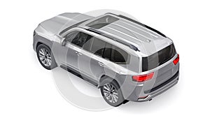 White large family seven-seater premium SUV on a white isolated background. 3d illustration.