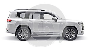 White large family seven-seater premium SUV on a white isolated background. 3d illustration.