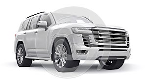 White large family seven-seater premium SUV on a white isolated background. 3d illustration.