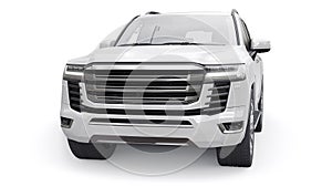 White large family seven-seater premium SUV on a white isolated background. 3d illustration.