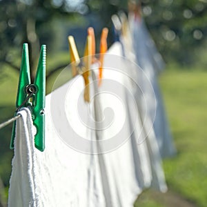 White laundry drying on a clothesline