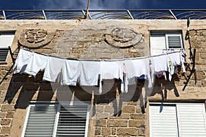 White Laundry Drying on the Clothline