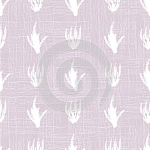 White lavender flower silhouettes seamless vector pattern on a pastel violet background