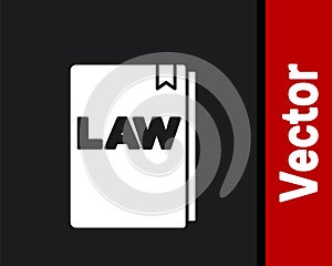 White Law book icon isolated on black background. Legal judge book. Judgment concept. Vector