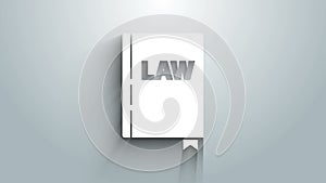 White Law book icon isolated on grey background. Legal judge book. Judgment concept. 4K Video motion graphic animation