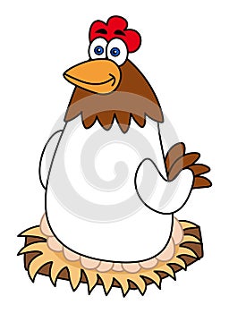 A white laying hen incubating eggs on a white background - vector