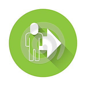 White Leader of a team of executives icon isolated with long shadow background. Green circle button. Vector