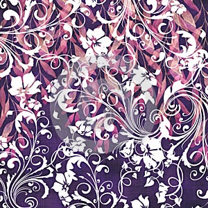 White leafy floral branch mess vintage grunge wall texture abstract purple pink background