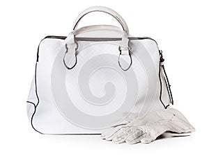 White leather bag and gloves