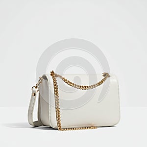 White leather handbag with a textured surface and a structured rectangular shape.
