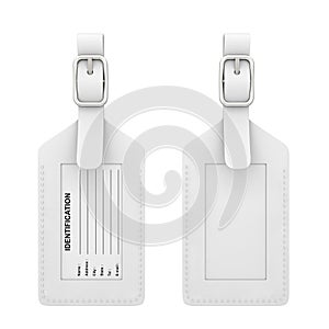 White Leather Luggage Identification Label Tag with Name, Address, City, State and Phone Fields. 3d Rendering