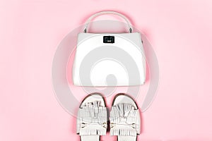 White leather sandals and bag