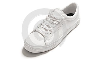 White leather shoe with a casted shadow on white background