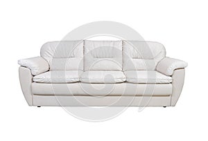 White leather sofa isolated on white with clipping path