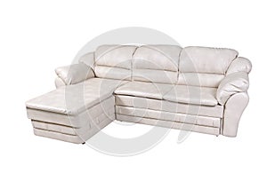 White leather sofa isolated on white with clipping path