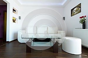 White leather sofa in living room