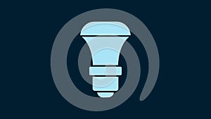 White LED light bulb icon isolated on blue background. Economical LED illuminated lightbulb. Save energy lamp. 4K Video