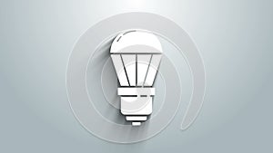 White LED light bulb icon isolated on grey background. Economical LED illuminated lightbulb. Save energy lamp. 4K Video