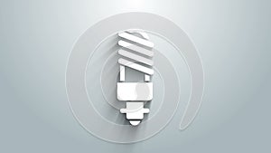 White LED light bulb icon isolated on grey background. Economical LED illuminated lightbulb. Save energy lamp. 4K Video