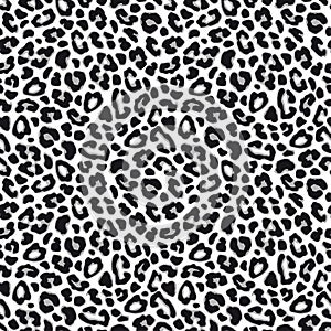 White leopard or jaguar seamless pattern. Modern animal fabric design. Vector illustration background.