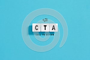 White letter blocks on blue background with the acronym CTA Call To Action