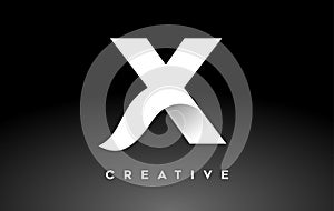 White Letter X Logo Design with Minimalist Creative Look and soft Shaddow on Black background Vector