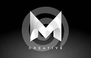 White Letter M Logo Design with Minimalist Creative Look and soft Shaddow on Black background Vector