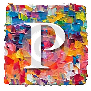 white letter P on multicolored background made of painting brush strokes, 3d rendering