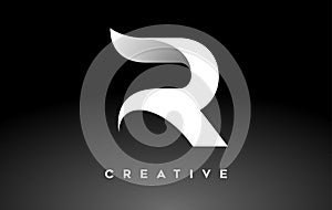 White Letter R Logo Design with Minimalist Creative Look and soft Shaddow on Black background Vector