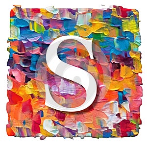 white letter S on multicolored background made of painting brush strokes, 3d rendering