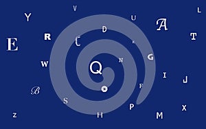 White letters on a blue background