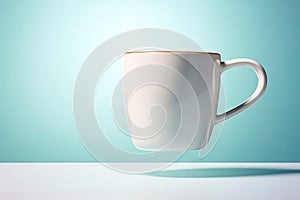 White levitating cup on a pastel background. Good morning concept