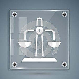 White Libra zodiac sign icon isolated on grey background. Astrological horoscope collection. Square glass panels. Vector