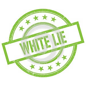 WHITE LIE text written on green vintage stamp