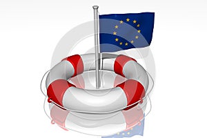 White life buoy with flag of EU
