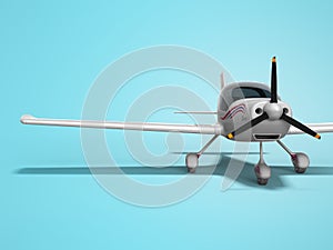White light aircraft for two passengers 3d render on blue background with shadow
