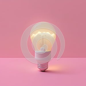 White light bulb on bright background in pastel color background