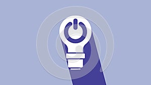 White Light bulb with lightning symbol icon isolated on purple background. Light lamp sign. Idea symbol. 4K Video motion