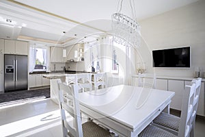 White light dining area and kitchen