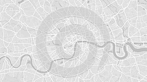 White and light grey London city area vector background map, streets and water cartography illustration