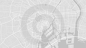 White and light grey Tokyo city area vector background map, streets and water cartography illustration