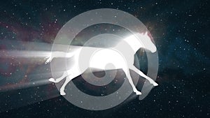 White light horse running silhouette on space background new quality unique animation dynamic joyful 4k video stock