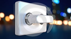 A white light switch with a silver ring and a white button.