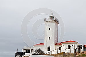 White Lighthouse Building At Cape St. Blaize With Overcast Sky