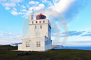 White lighthouse at Cape Dyrholaey