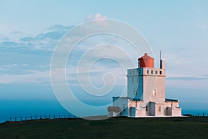 White lighthouse at Cape Dyrholaey